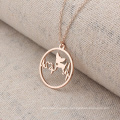 Stainless Steel Rose Gold Animal Dog Round Circle Pendant Chain Necklace